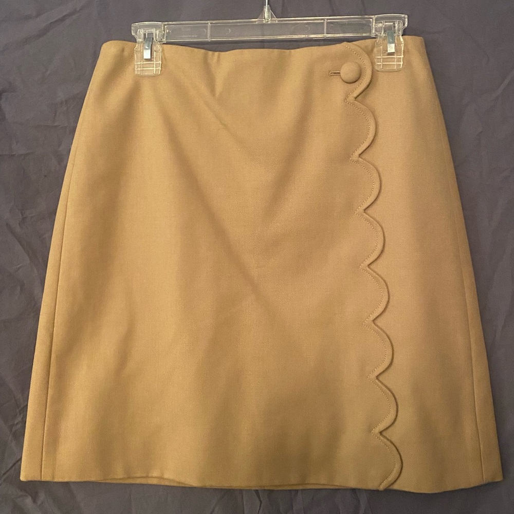 J Crew Tan Scalloped Edge Mini Skirt; Lined; 4 Tall